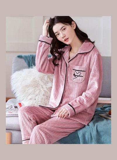 Buy 2-Piece Long Sleeves Pyjama Set Pink in Saudi Arabia