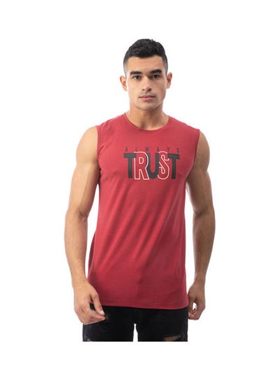 Buy Printed Round Neck Sleeveless T-Shirt Maroon in Egypt
