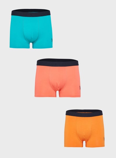 Buy 3 Pack Logo Band Trunks Blue/Peach/Orange in UAE