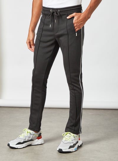 Buy Contrast Piping Joggers Black in UAE