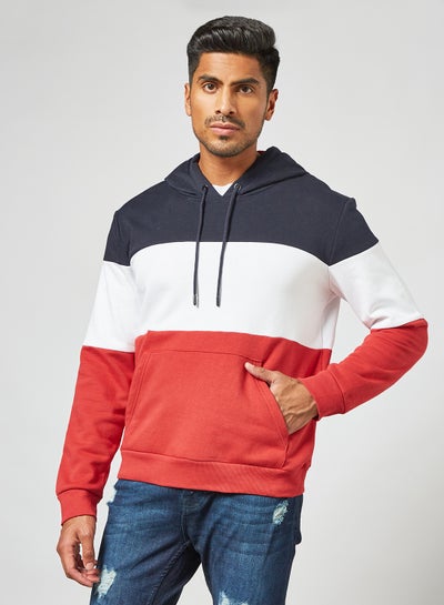 Buy Basic Colorblock Hoodie Red in UAE