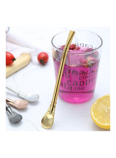 Buy 2-Piece Creative Smooth Brim Straw Colander Filter Spoon Gold in Saudi Arabia