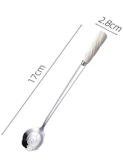 Buy Stainless Steel Flower Pattern Spoon Silver/White 17x2.8cm in Saudi Arabia