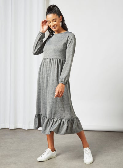 Buy Ruffled Midi Dress Grey in UAE