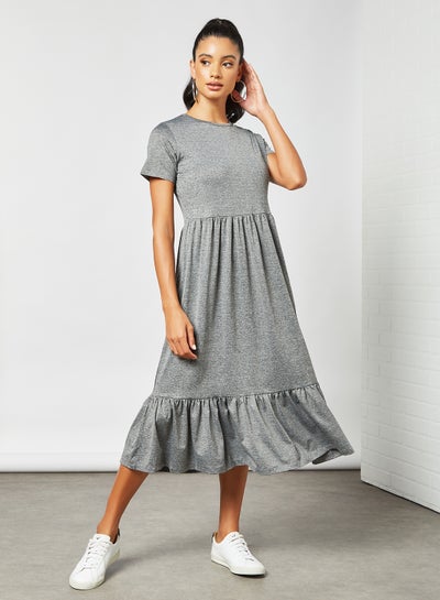 Buy Ruffled Short Sleeve Dress Grey in UAE