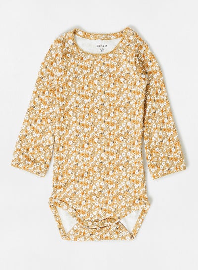 Buy Baby Floral Print Bodysuit Tan in Saudi Arabia