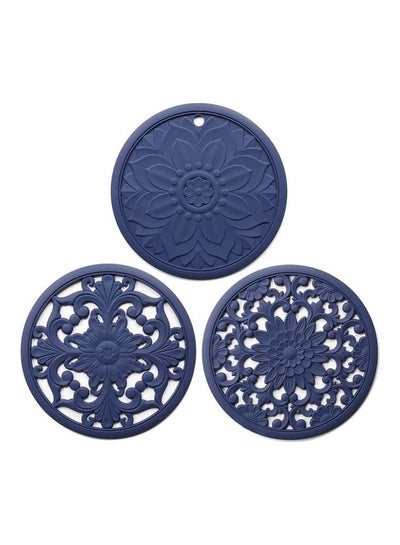 Buy 3 Pattern Design Hot Pot Holders Blue 20x20x1cm in Saudi Arabia