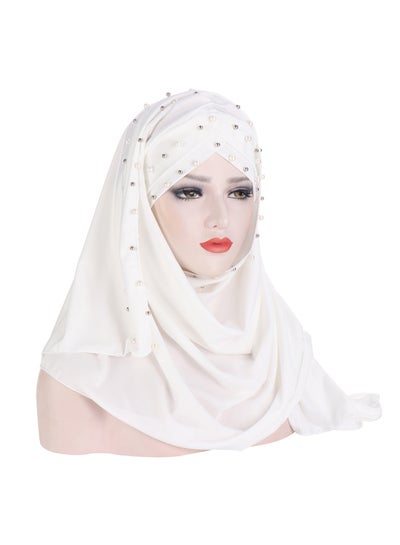 Buy Classic Beads Detail Hijab White in Saudi Arabia