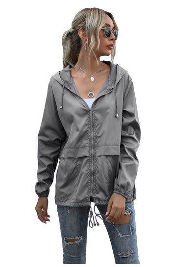 Buy Fashionable Casual Hooded Jacket Grey in UAE