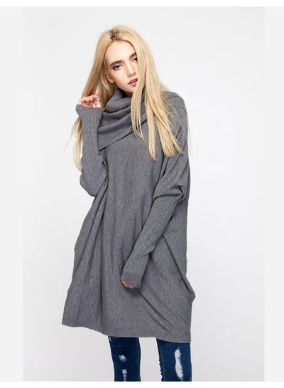 Buy Turtle Neck Loose Sweater Grey in UAE