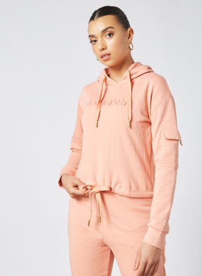 Buy Tie Hem Signature Hoodie Peach in Saudi Arabia