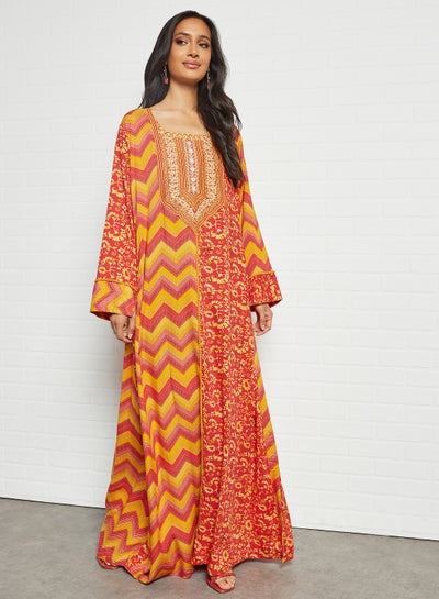 Buy Chevron Printed Jalabiya Red in UAE