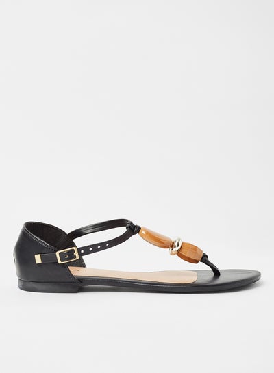 Buy Casual Plain Flat Sandals Black in Saudi Arabia