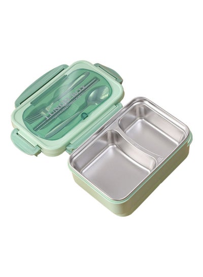 اشتري Divided Lunch Box With Tableware Set Green/Silver 21.3x14.5x7.5cm في السعودية