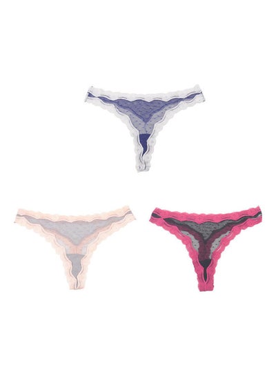 Buy Pack Of 3 Lace Design G-String Briefs Multicolour in Saudi Arabia