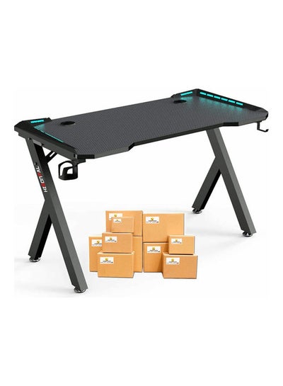 Buy Computer Gaming Desk with LED Light, Cup Holder And Headphone Hook Black in UAE