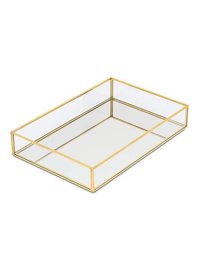 Buy Metal Glass Serving Tray Gold/Clear 25 x 18 x 4.5cm in Saudi Arabia