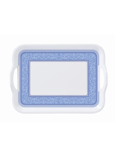 Buy Royal Melamine Rectangular Tray White/Blue 15inch in UAE