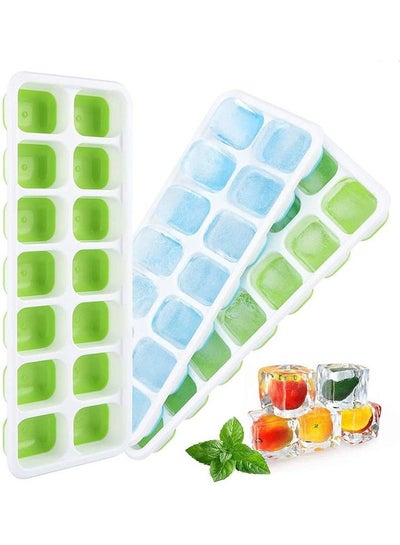 Buy Pack Of 3 Easy-Release And Flexible Ice Cube Trays Green/Blue/White One Size in Saudi Arabia