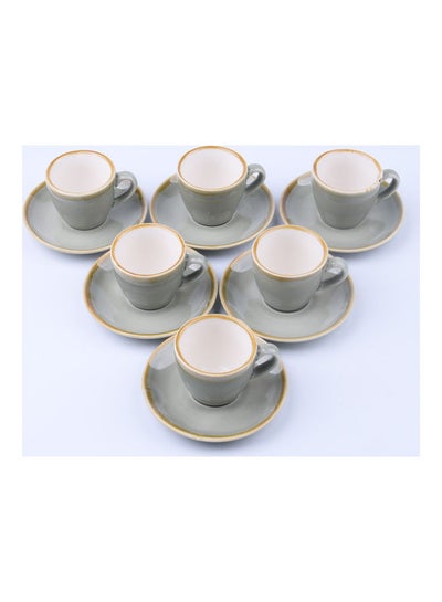 Buy 6-Piece Coffee/Tea Ceramic Cup and Saucer Set Grey 6 x 80ml in UAE