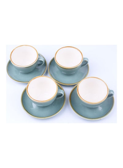 Buy 4-Piece Coffee/Tea Ceramic Cup and Saucer Set Blue 4 x 320ml in UAE