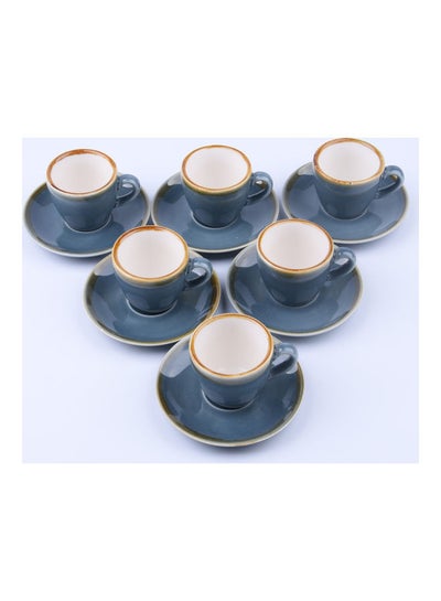 Buy 6-Piece Coffee/Tea Ceramic Cup and Saucer Set Blue 6 x 80ml in UAE