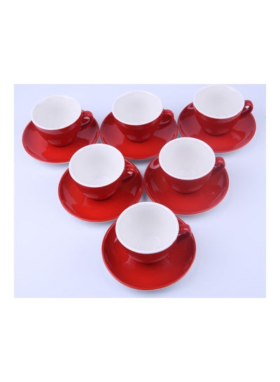 Buy 6-Piece Coffee/Tea Ceramic Cup and Saucer Set Red 6 x 200ml in UAE