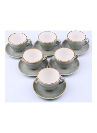 Buy 6-Piece Coffee/Tea Ceramic Cup and Saucer Set Green 6 x 220ml in UAE