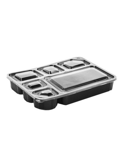Buy 150-Pieces Disposable 6-Compartment Rectangular Container With Lid Black 70x30x47cm in UAE
