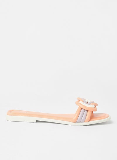 Buy Fashionable Flat Sandals Peach/Purple/White in UAE