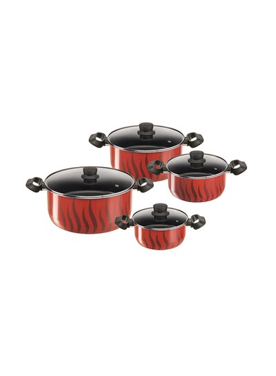 Buy 8-Piece Tefal G6 Tempo Flame Non-Stick Coating Cookware Set Includes 1xCasserolw With Lid 18cm, 1xCasserole With Lid 22cm, 1xCasserolw With Lid 26cm, 1xCasserole With Lid 30 cm Red in Egypt