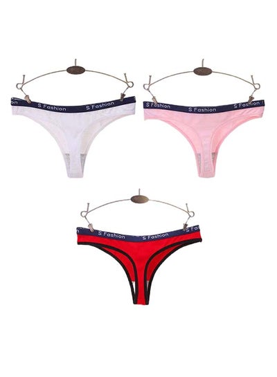 Buy Pack Of 3 Solid Pattern T-Back Briefs Pink/White/Red in Saudi Arabia