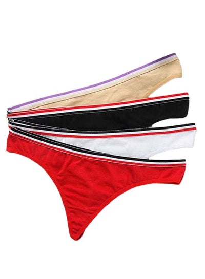 Buy Pack Of 4 Solid Pattern T-Back Briefs Multicolour in Saudi Arabia