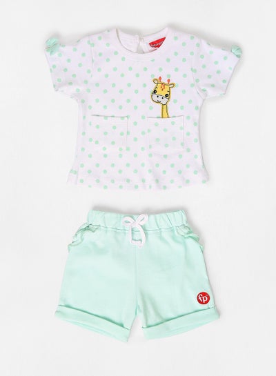 Buy Baby Girls Casual T-Shirt And Shorts Set Light Green/White in UAE