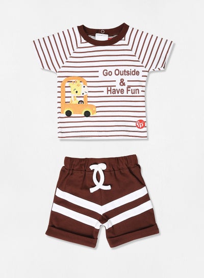 Buy Baby Boys Casual T-Shirt And Shorts Set Brown/White in UAE