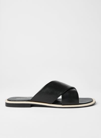 Buy Criss-Cross Leather Strap Sandals Black in Egypt