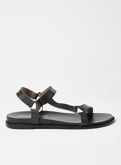 Buy Croc Effect Leather Sandals Black in Egypt