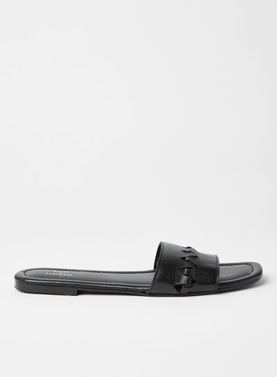 Buy Textured Slip On Flat Sandals Black in Saudi Arabia