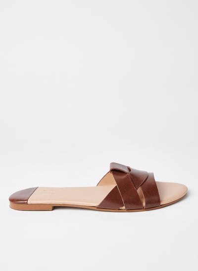 Buy Strappy Slip On Sandals Brown in Saudi Arabia