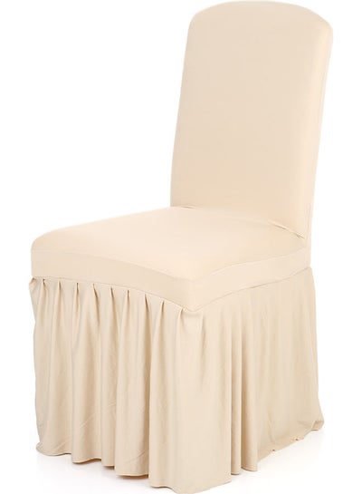 Buy Pleated Solid Color Ruffled Stretchable Dining Chair Cover Beige 24.0x16.0x5.0cm in Saudi Arabia