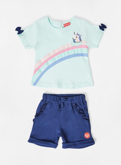 Buy Baby Girls Casual T-Shirt With Shorts Set Mint Green/Blue/Pink in UAE