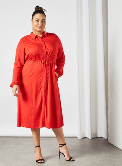Buy Plus Size Shirt Dress Red in Saudi Arabia