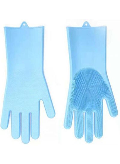 اشتري Inew Korea 1 Pair Magic Silicone Rubber Dish Washing Gloves Eco-Friendly Scrubber Cleaning For Multipurpose Kitchen Bathroom Blue في مصر