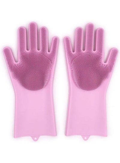 Buy 1 Pair Magic Silicone Rubber Dish Washing Gloves Eco-Friendly Scrubber Cleaning For Multipurpose Kitchen Bathroom Fucshia in Egypt