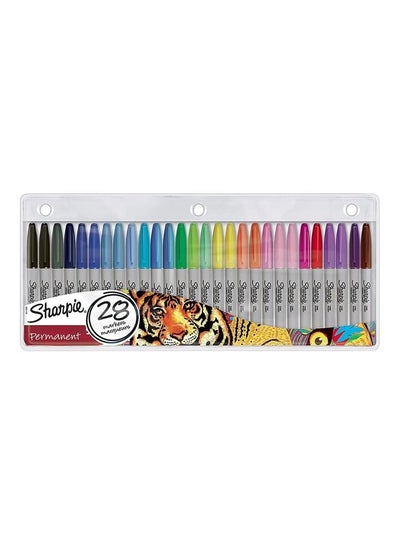اشتري طقم أقلام ماركر دائمة بسن رفيع مكون من 28 قطعة متعدد الألوان في السعودية
