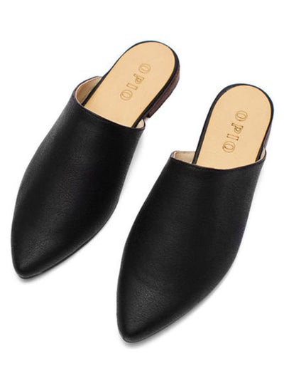 Buy Leather Pointed Flat Mule Black in Egypt