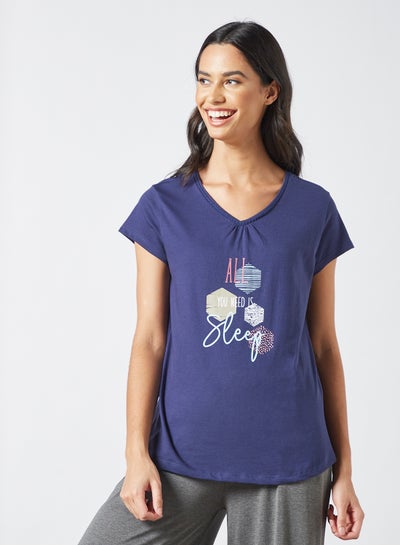 Buy Slogan Print Pyjama Top Navy in UAE