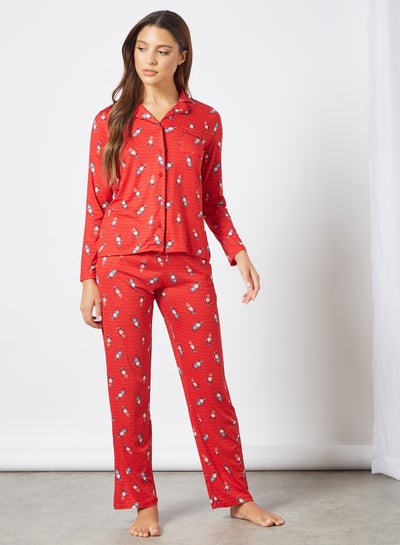 Buy All-Over Lantern Print Pyjama Set Red in UAE