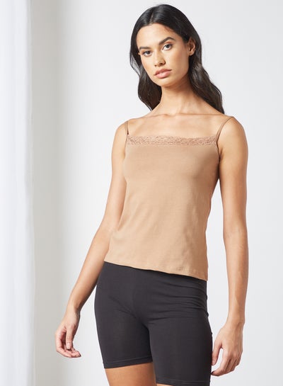 Buy Lace Trim Cami Top Nude in UAE