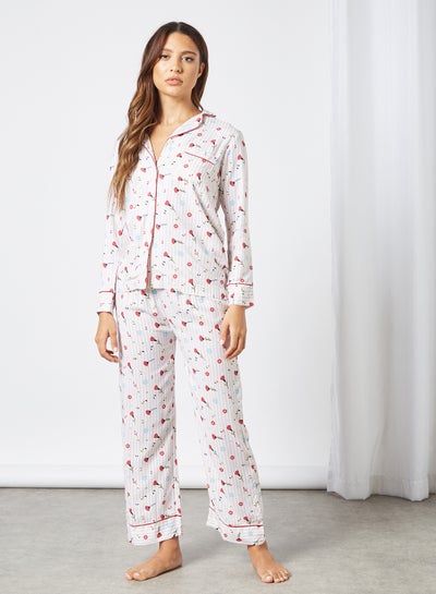 Buy Floral Print Pyjama Set White in UAE